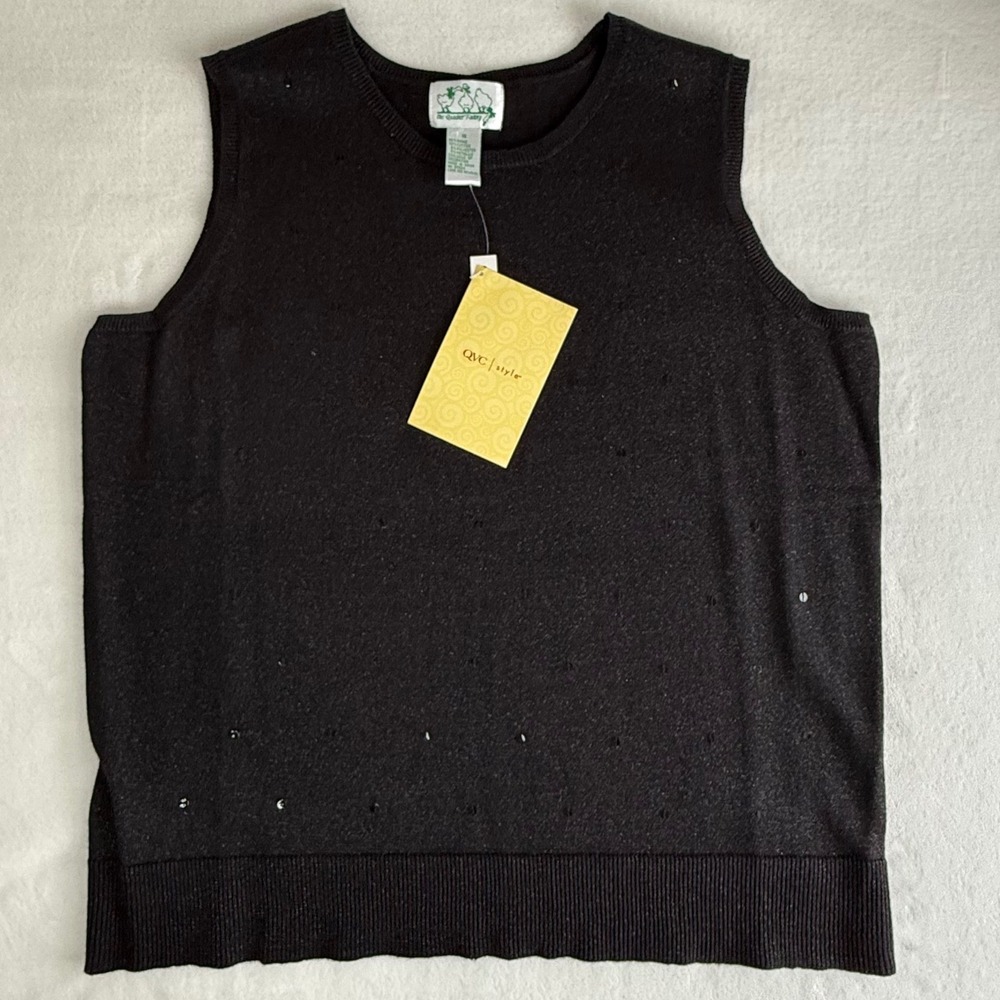 NWT Vintage The Quacker Factory Black Sequins Sweater Vest‎ 1X Deadstock Holiday